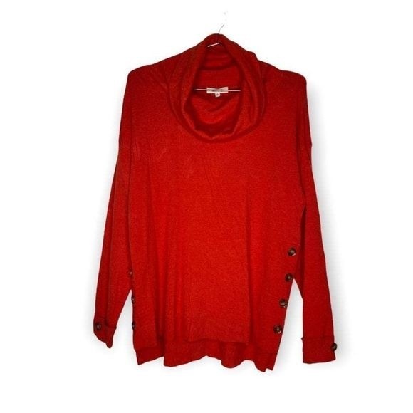 Olive and Vine Burnt Orange Beatie Button Detail Cowl Neck Sweater Size S - Picture 3 of 8